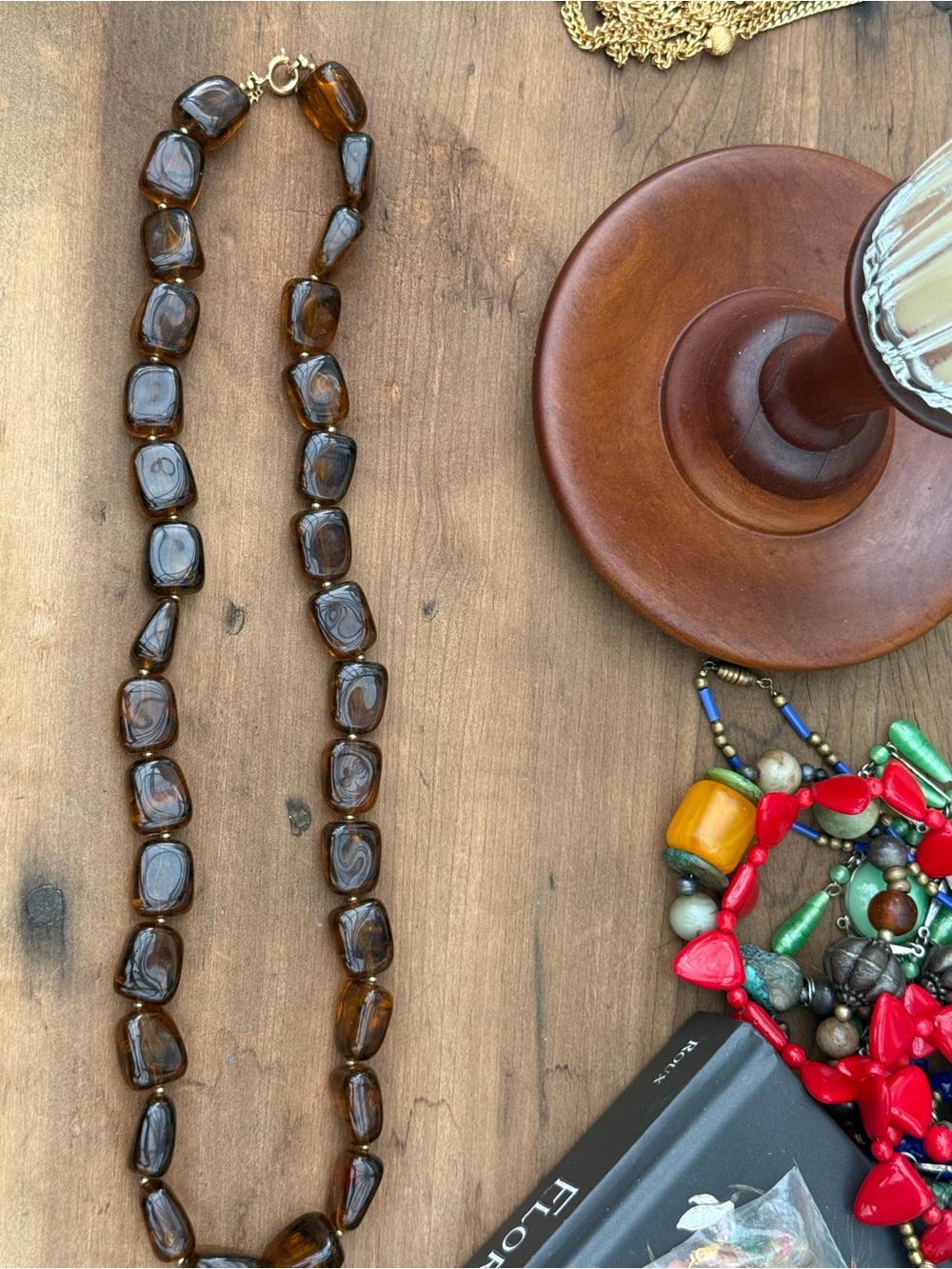 Crown Trifari Lucite Amber Bead Necklace - Picture 5 of 5